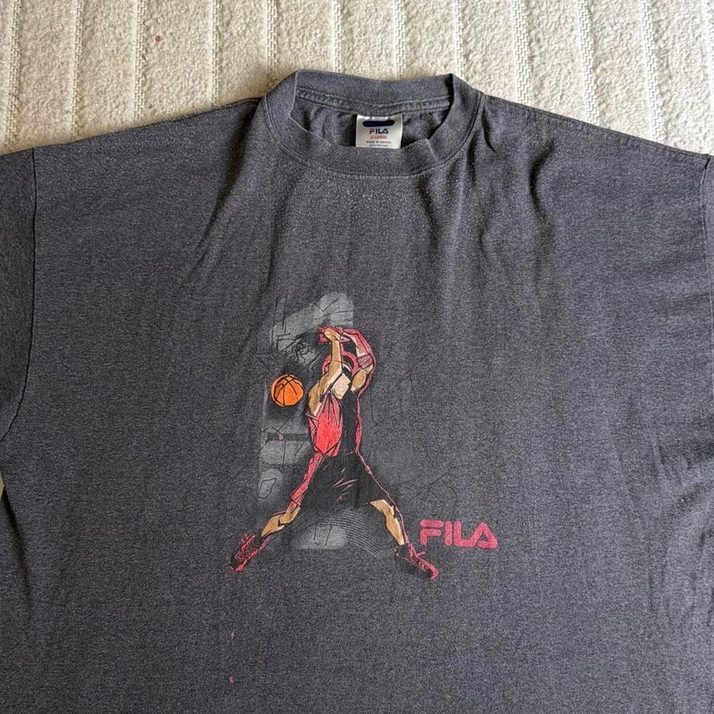 VTG 90s FILA Streetball Basketball Dunk Graphic T-Shirt Gray Men's XL Sports